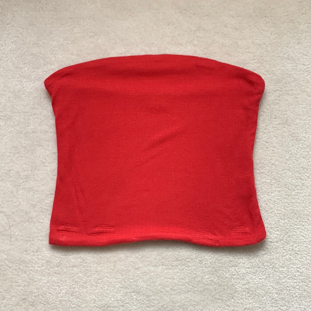 John Galt red ribbed tube cropped top